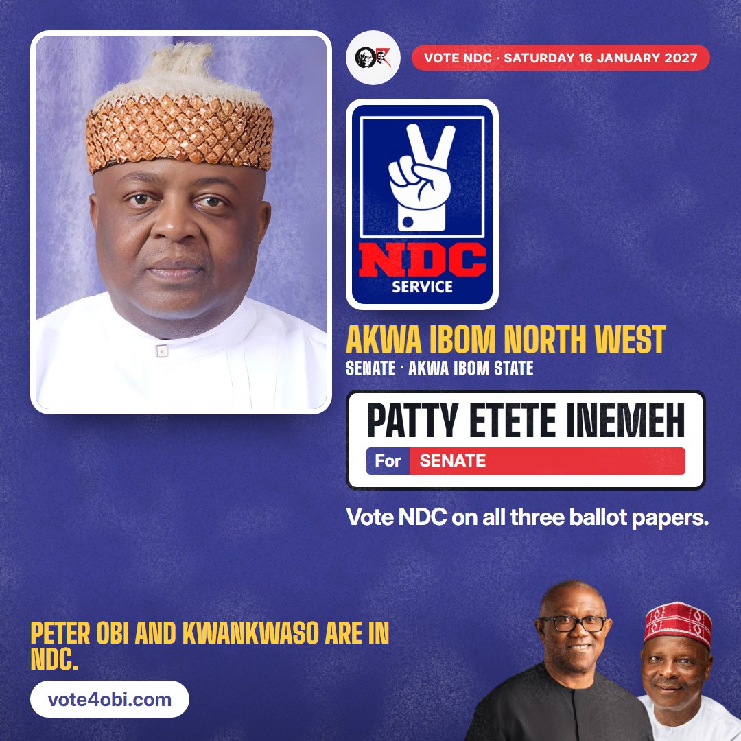 Square picture: Patty Etete Inemeh, NDC candidate for the Senate, Akwa Ibom North West