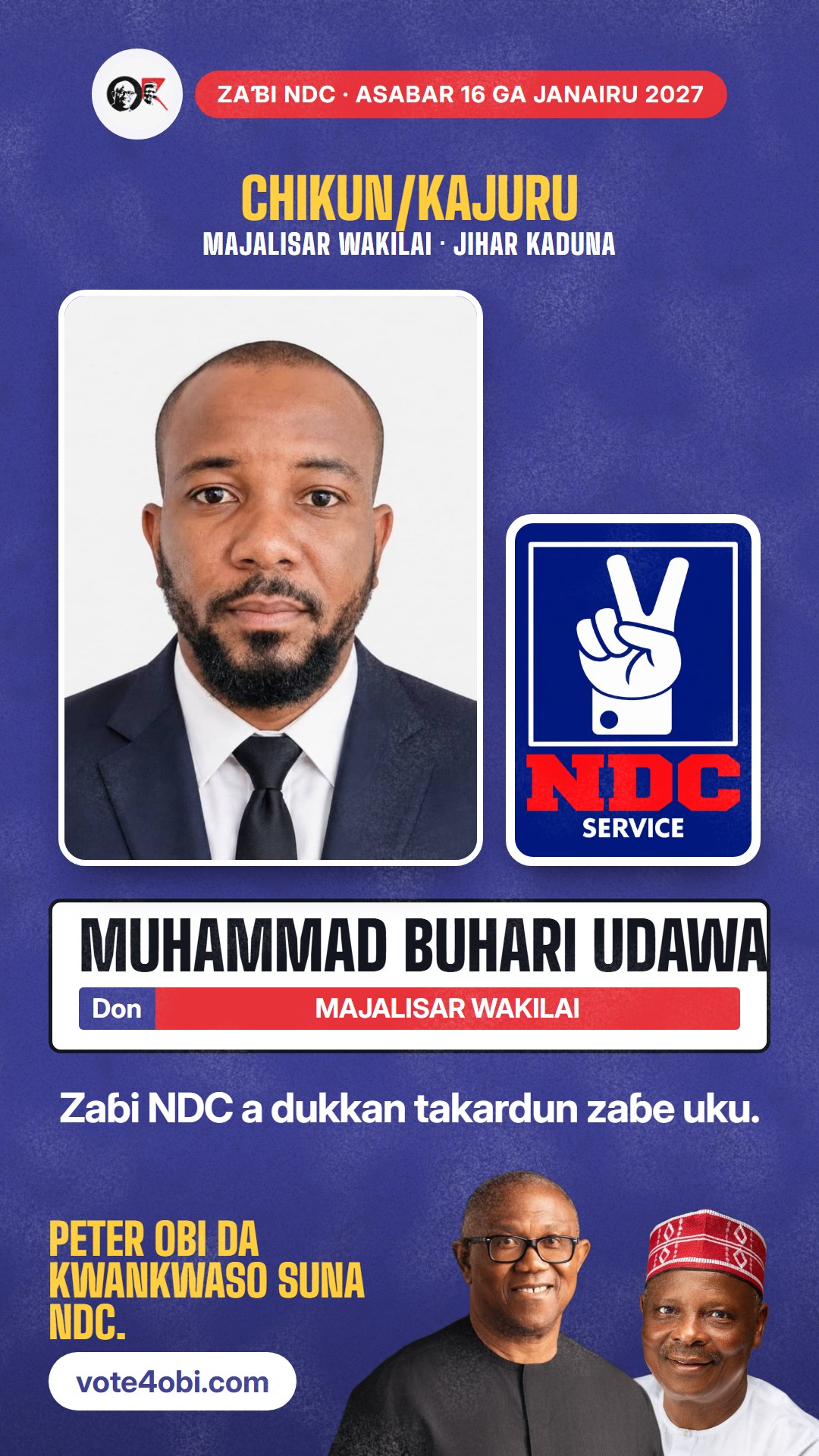 Hoton WhatsApp status: Muhammad Buhari Udawa, ɗan takarar NDC na Majalisar Wakilai, Chikun/Kajuru