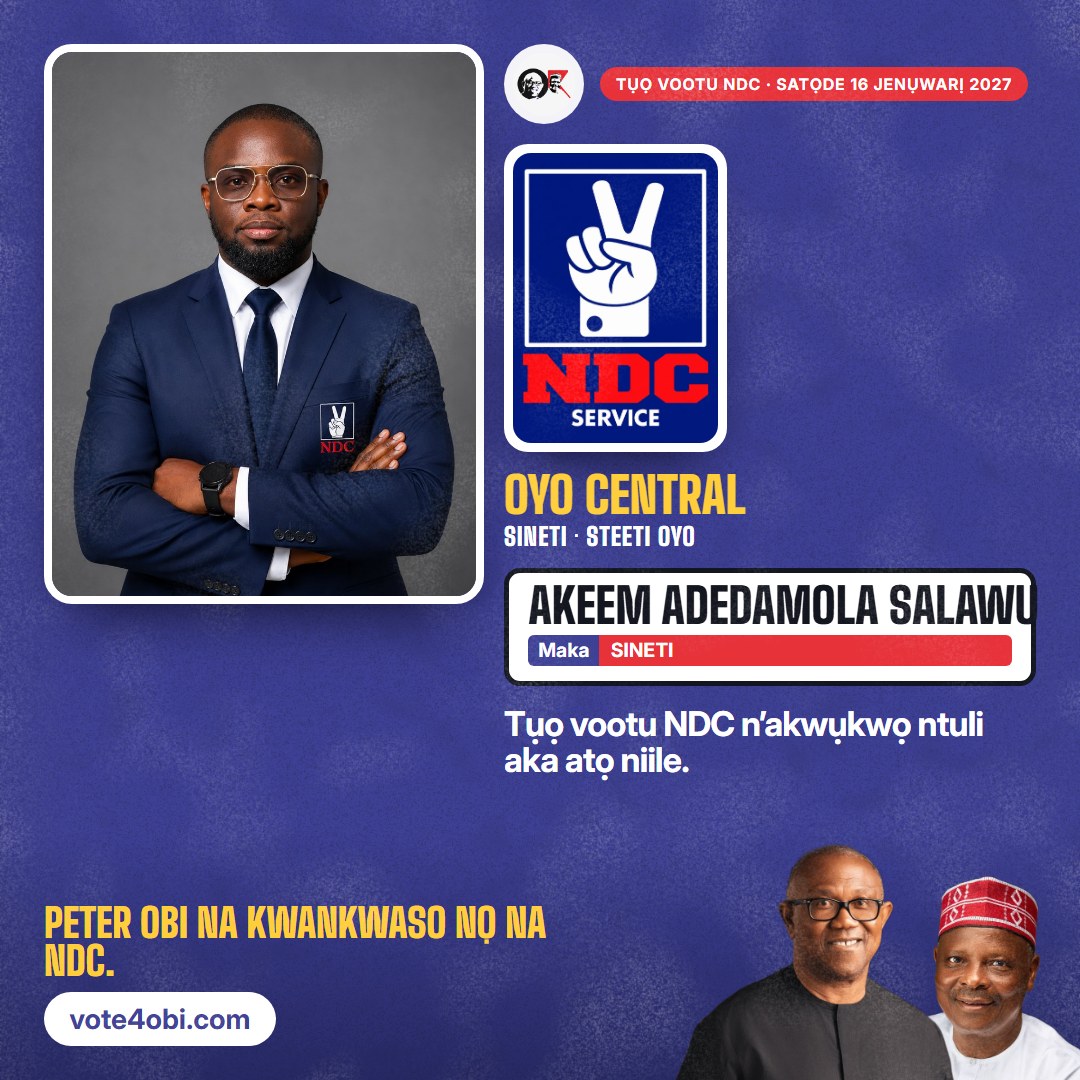 Foto akụkụ anọ: Akeem Adedamola Salawu, onye NDC na-azọ maka Sineti, Oyo Central