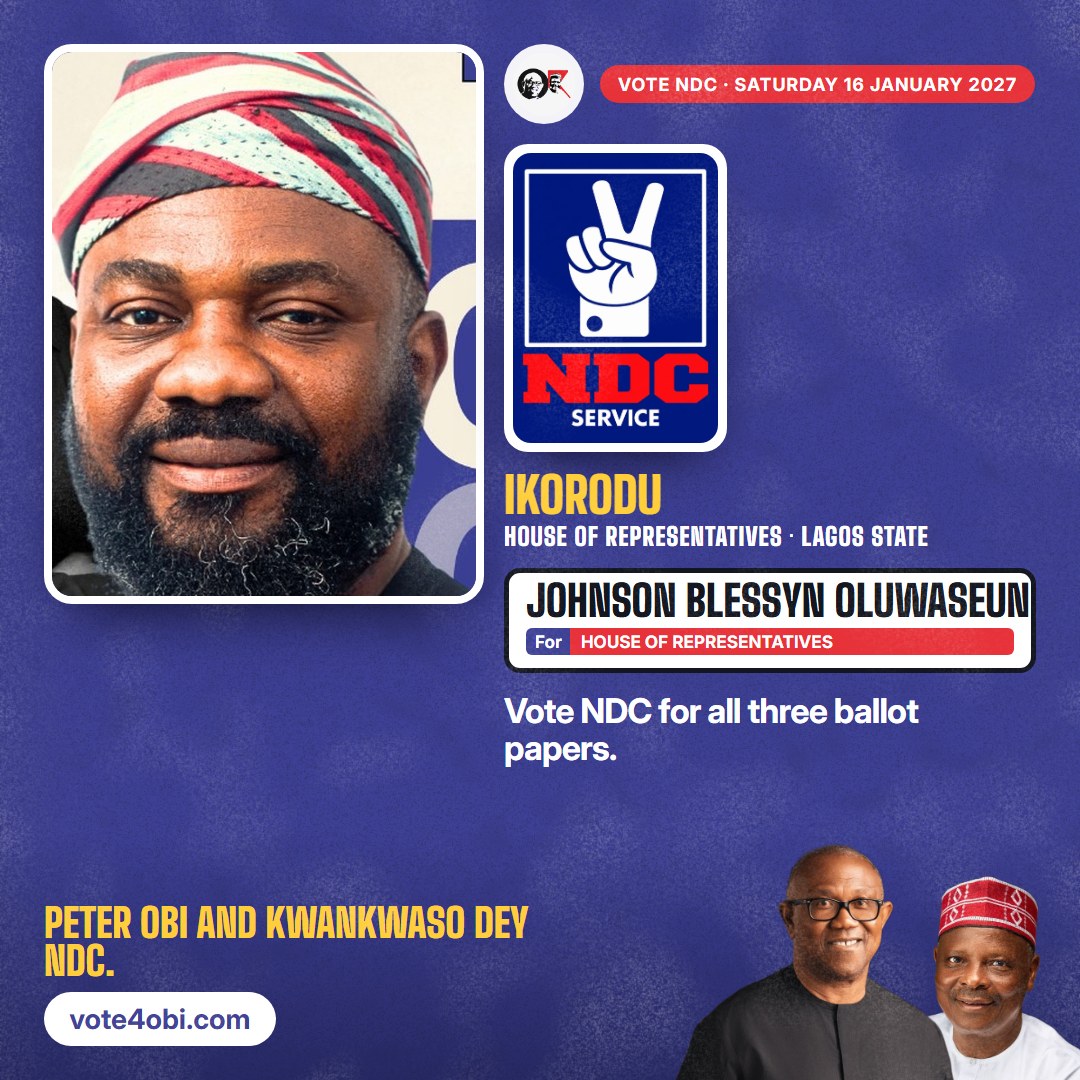 Square picture: Johnson Blessyn Oluwaseun, NDC candidate for House of Representatives, Ikorodu