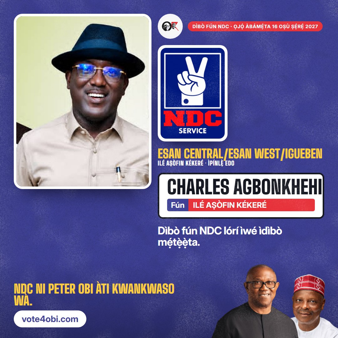 Àwòrán onígun mẹ́rin: Charles Agbonkhehi, olùdíje NDC fún Ilé Aṣòfin Kékeré, Esan Central/Esan West/Igueben