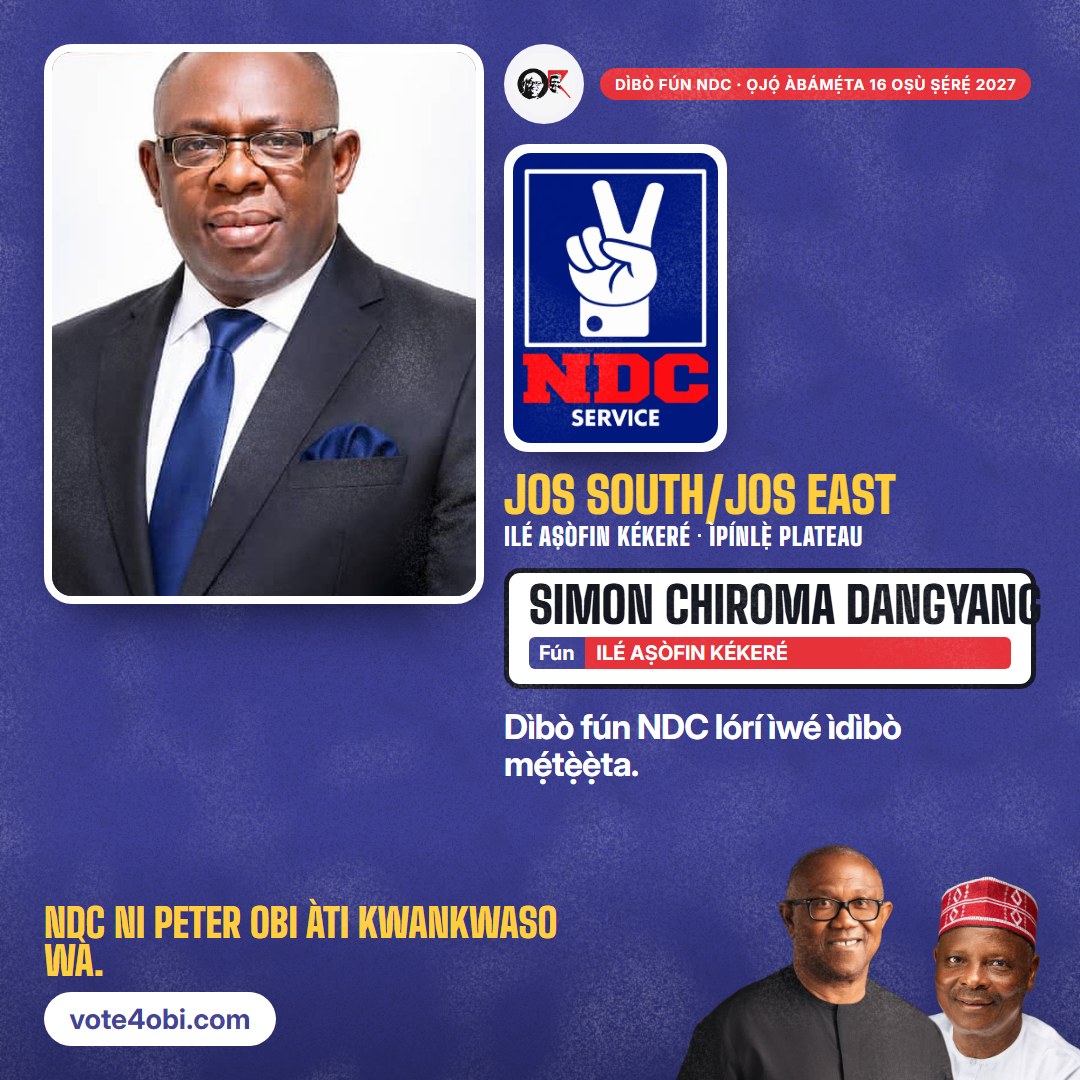 Àwòrán onígun mẹ́rin: Simon Chiroma Dangyang, olùdíje NDC fún Ilé Aṣòfin Kékeré, Jos South/Jos East