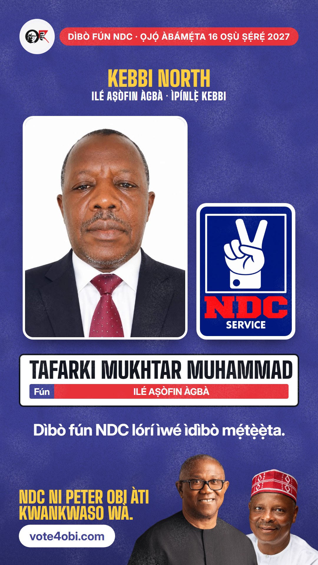 Àwòrán WhatsApp status: Tafarki Mukhtar Muhammad, olùdíje NDC fún Ilé Aṣòfin Àgbà, Kebbi North