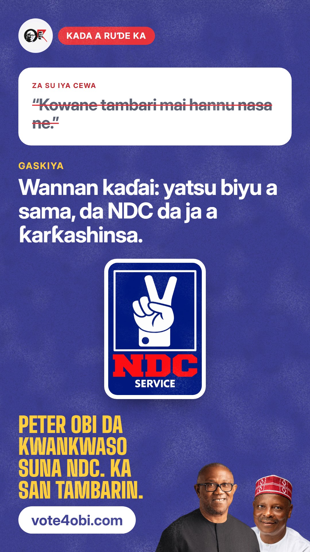 “Kowane tambari mai hannu nasa ne.”