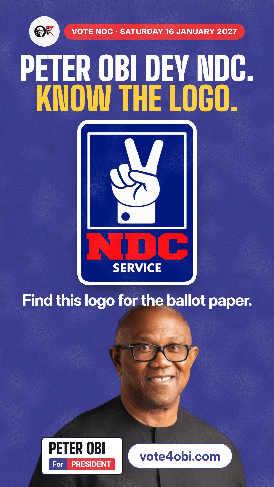 Flyer for WhatsApp status: Peter Obi dey NDC