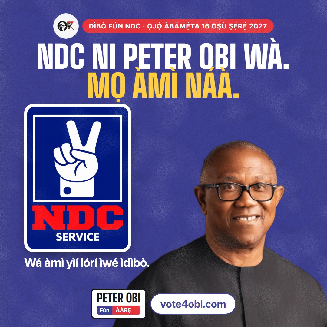 Ìwé ìkéde onígun mẹ́rin: NDC ni Peter Obi wà
