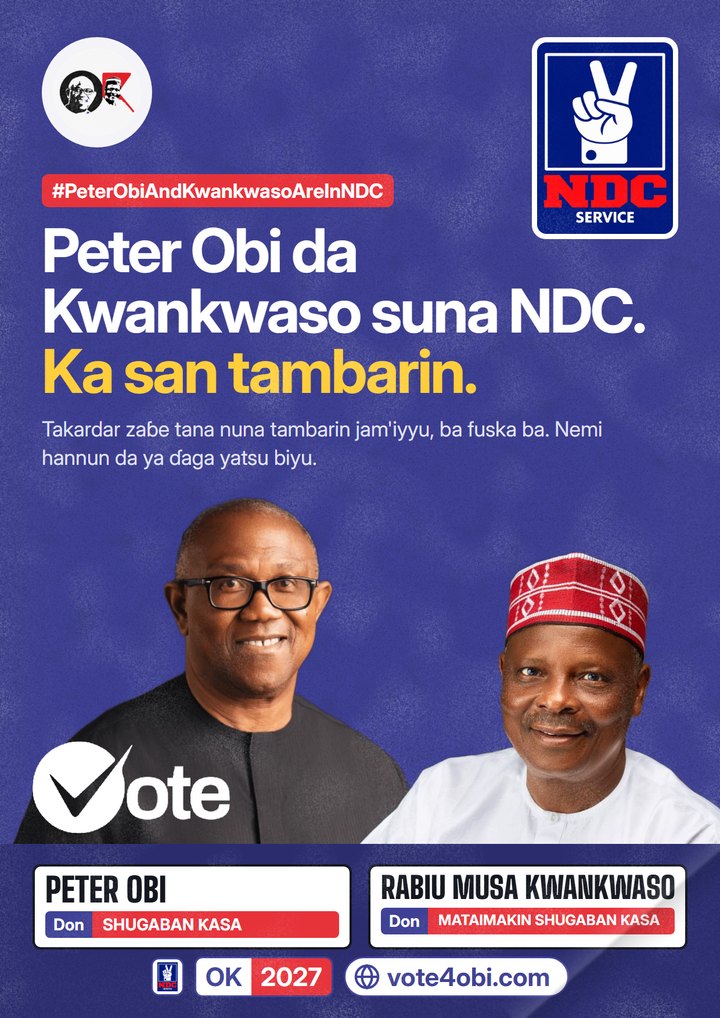 Peter Obi yana NDC. Ka san tambarin.