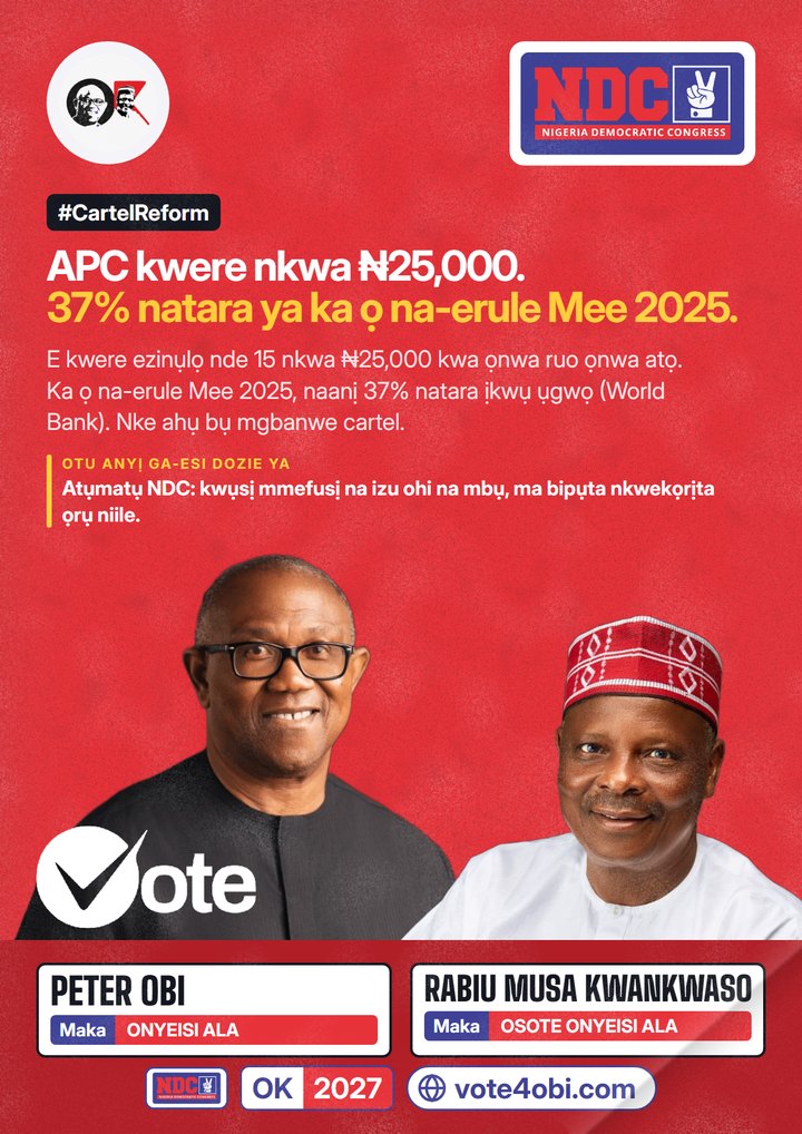 APC kwere nkwa ₦25,000. 37% natara ya ka ọ na-erule Mee 2025.