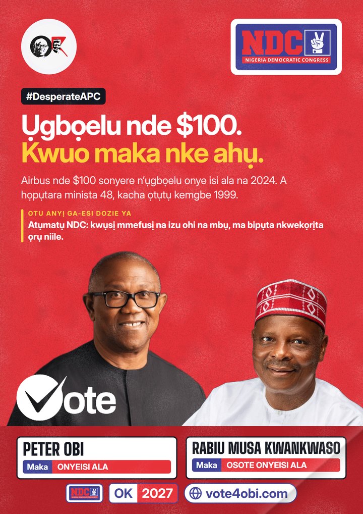 Ụgbọelu nde $100. Kwuo maka nke ahụ.