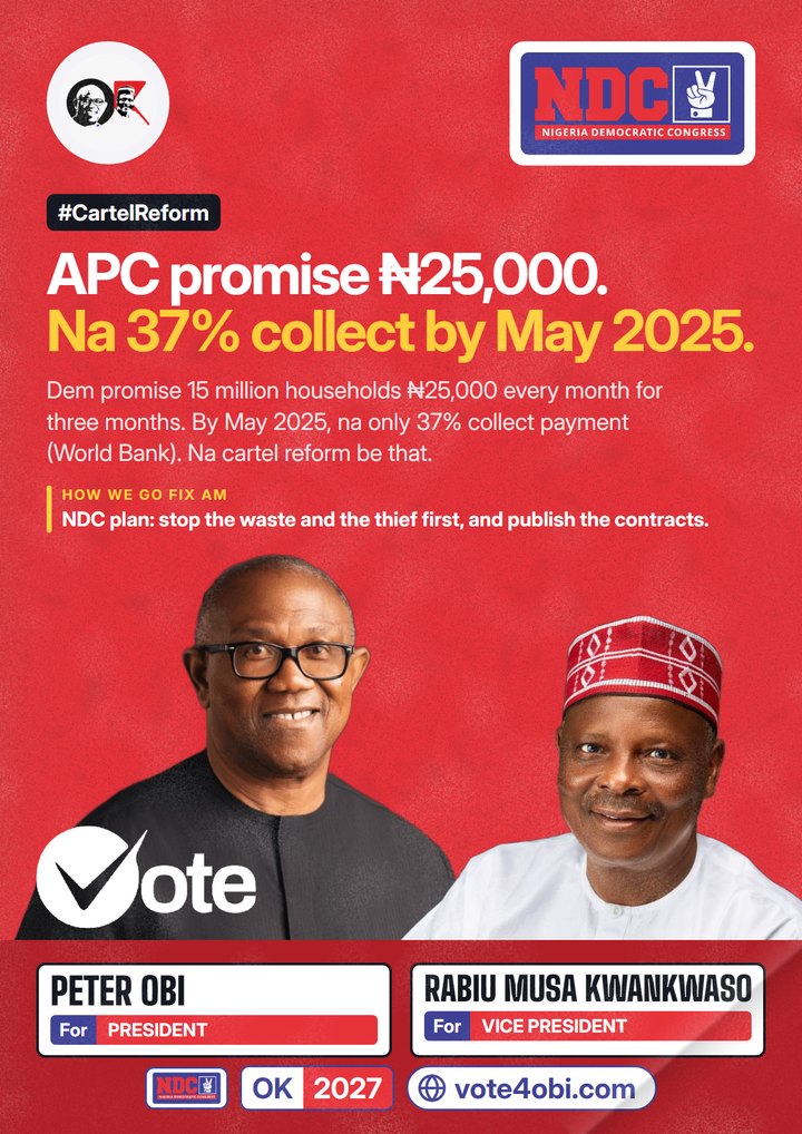 APC promise ₦25,000. Na 37% collect by May 2025.