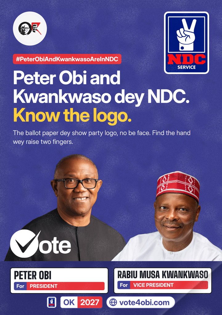 Peter Obi dey NDC. Know the logo.