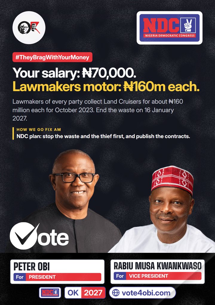 Your salary: ₦70,000. Lawmakers motor: ₦160m each.