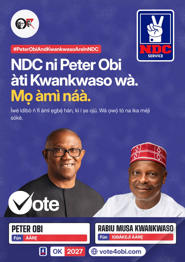NDC ni Peter Obi wà. Mọ àmì náà.