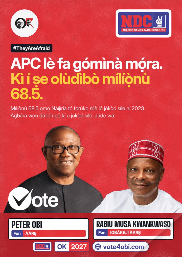 APC lè fa gómìnà mọ́ra. Kì í ṣe olùdìbò mílíọ̀nù 68.5.