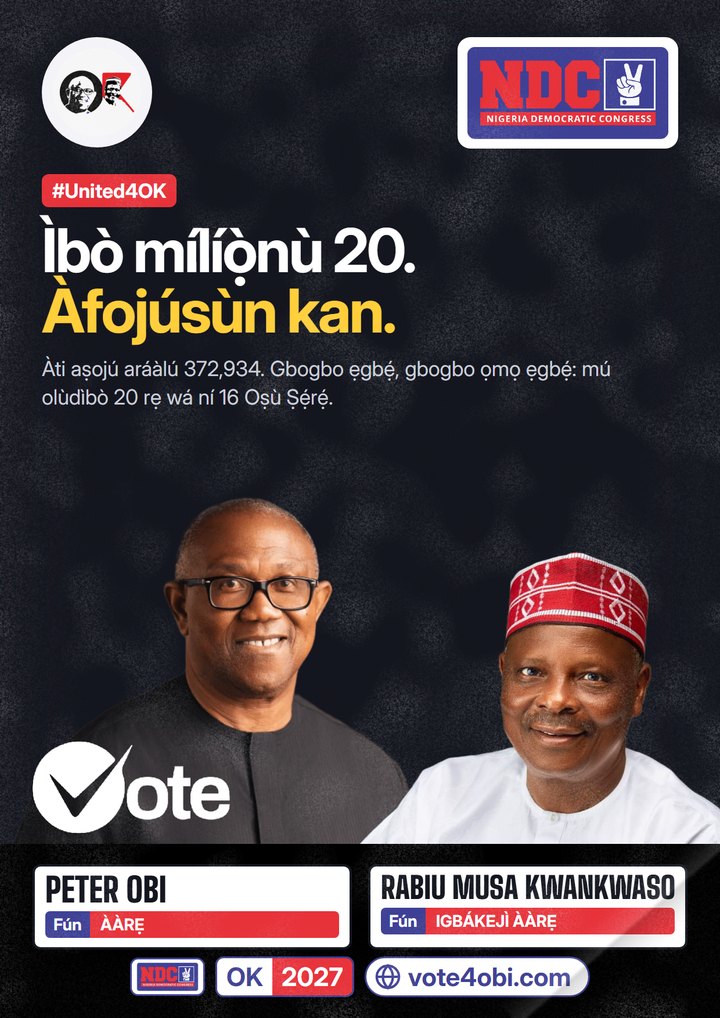 Mílíọ̀nù 20 ìbò. Iṣẹ́ kan.