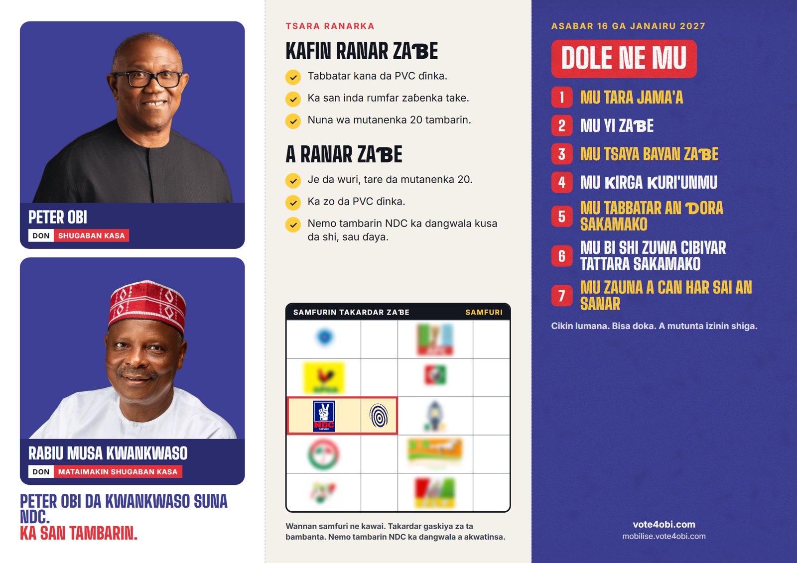 Ƙasidar, ciki: Peter Obi da Kwankwaso, tsara ranarka, kare ƙuri'a