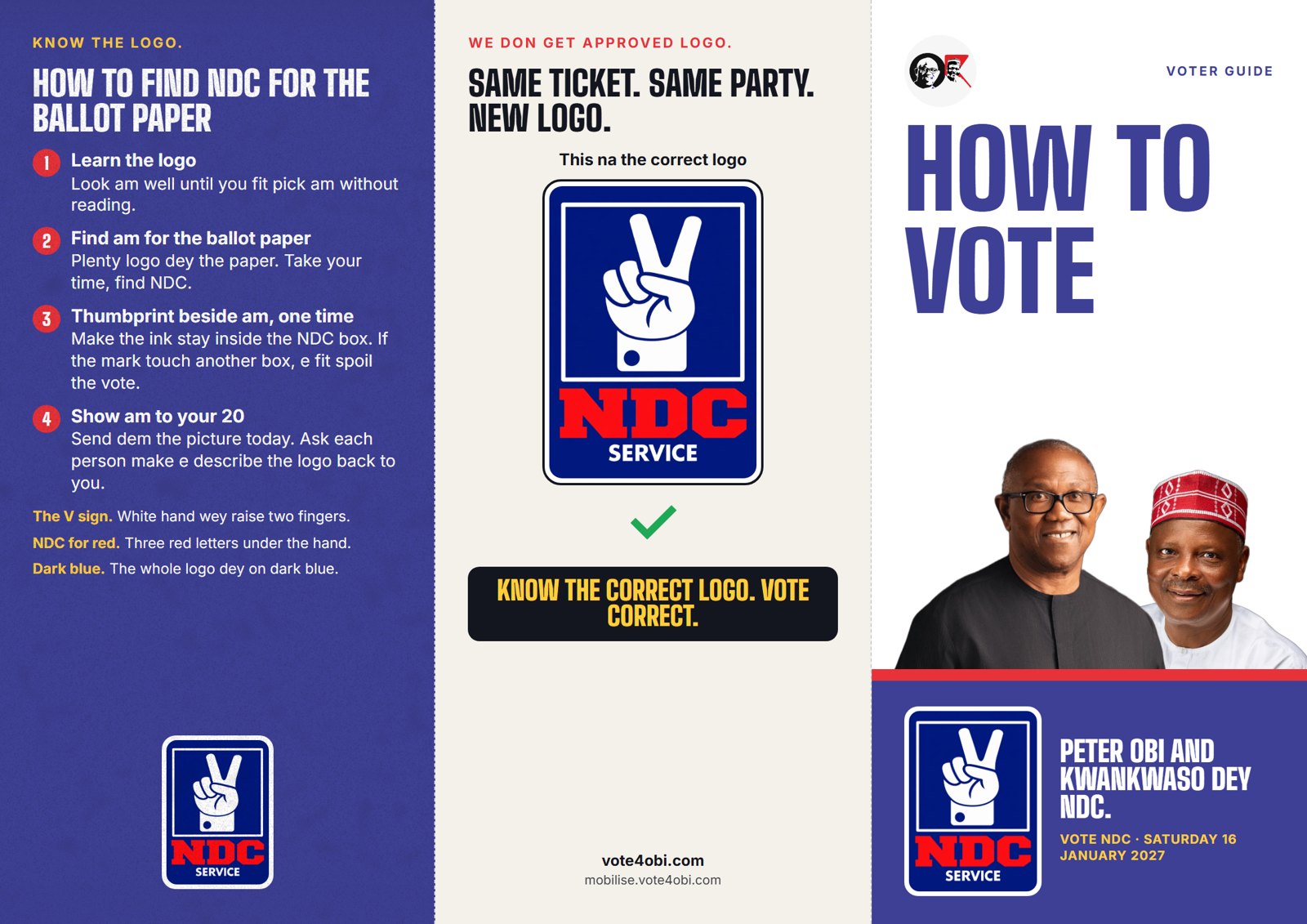 The pamphlet, outside: the cover, the correct logo and how to find NDC for the ballot paper