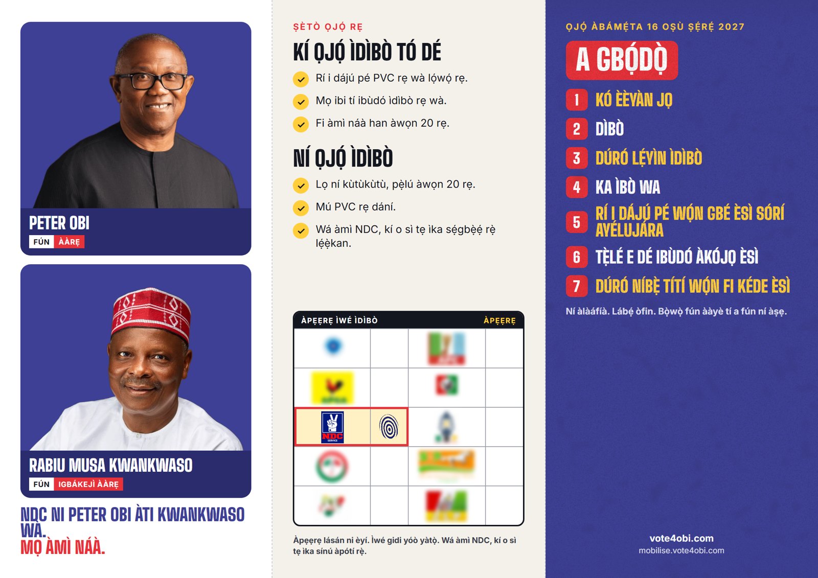 Ìwé pélébé náà, inú: Peter Obi àti Kwankwaso, ṣètò ọjọ́ rẹ, dáàbò bo ìbò