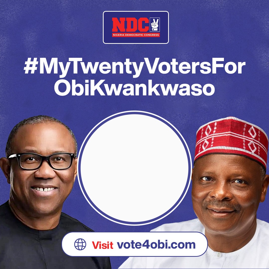 Profile picture frame: #MyTwentyVotersForObiKwankwaso, with a circle for your own photo